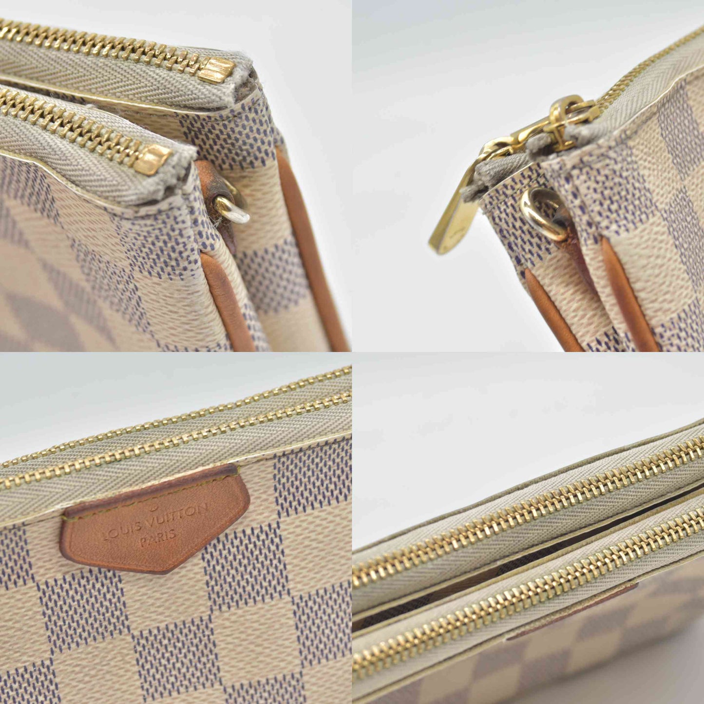 $1350 Louis Vuitton Damier Azur Double Zip Pochette