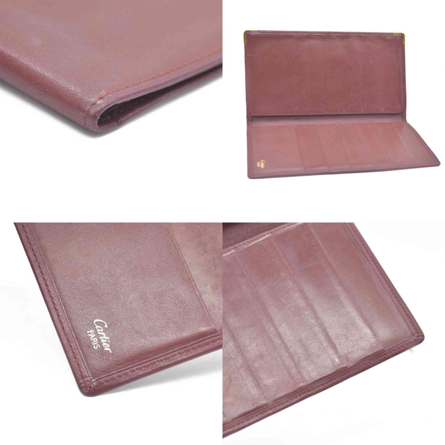 Must de Cartier Leather Long Bifold Wallet Bordeaux