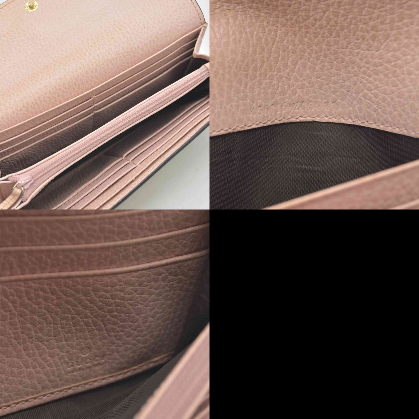 $710 Gucci Dollar Calfskin GG Supreme Monogram GG Marmont Continental Wallet Pink Oatmeal