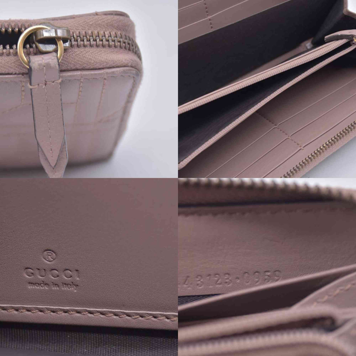$820 GUCCI Quilted Nappa Faux Pearl GG Marmont Zip Around Wallet Taupe CONSIGNMENT 10021284