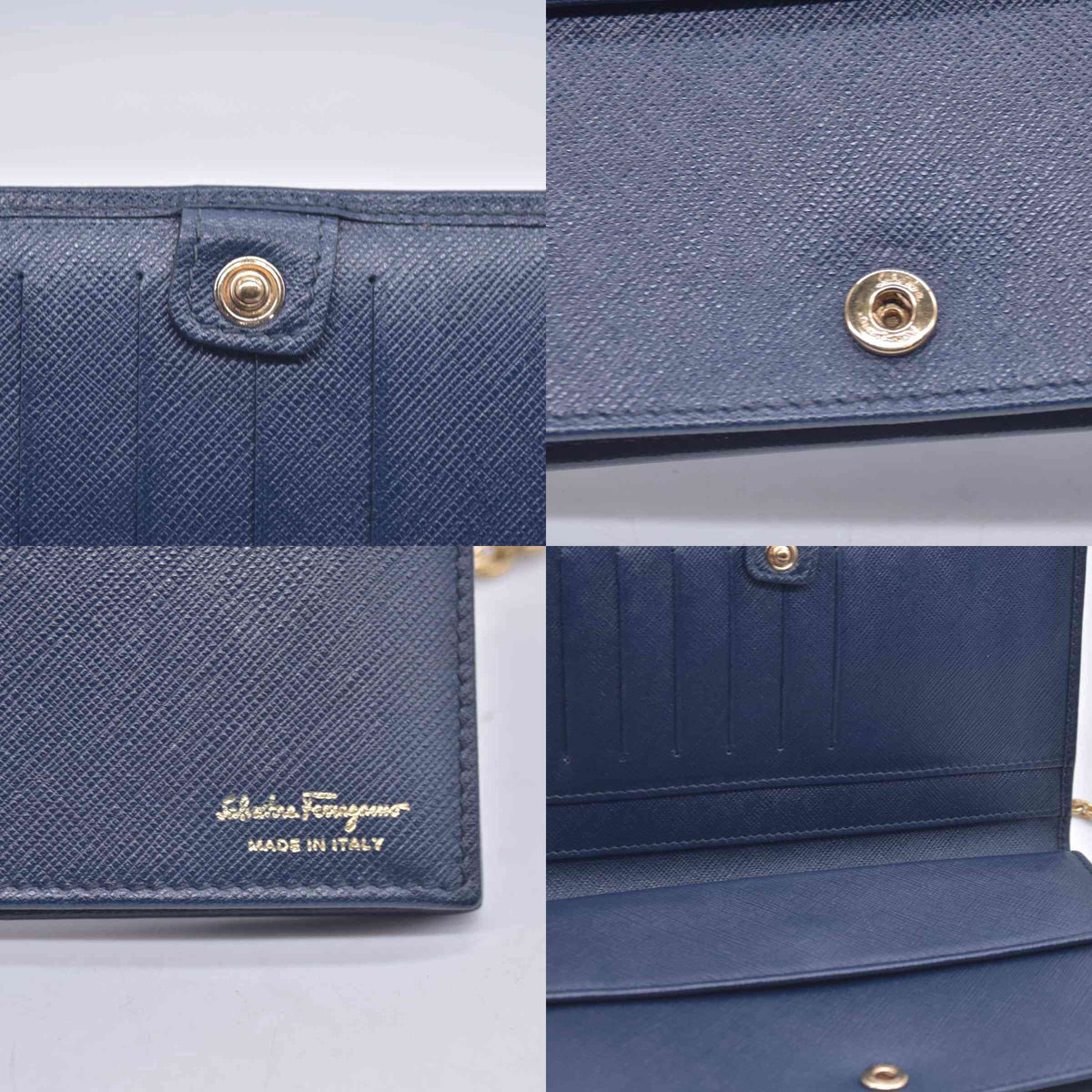$1090 Salvatore Ferragamo Miss Vara Crossbody Wallet on Chain Navy CONSIGNMENT