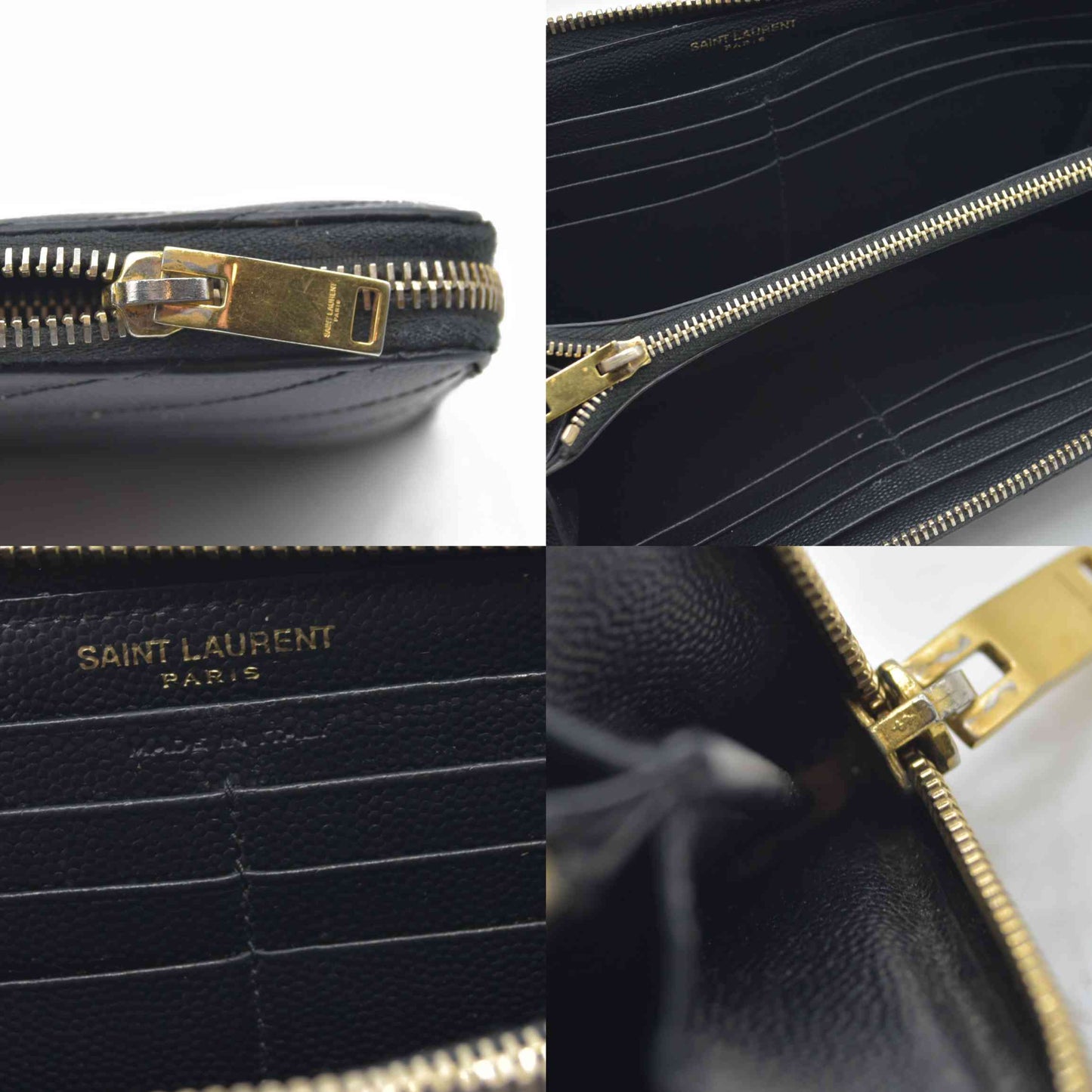 $950 Saint Laurent Grain De Poudre Matelasse Chevron Monogram Zip Around Wallet Black 2015