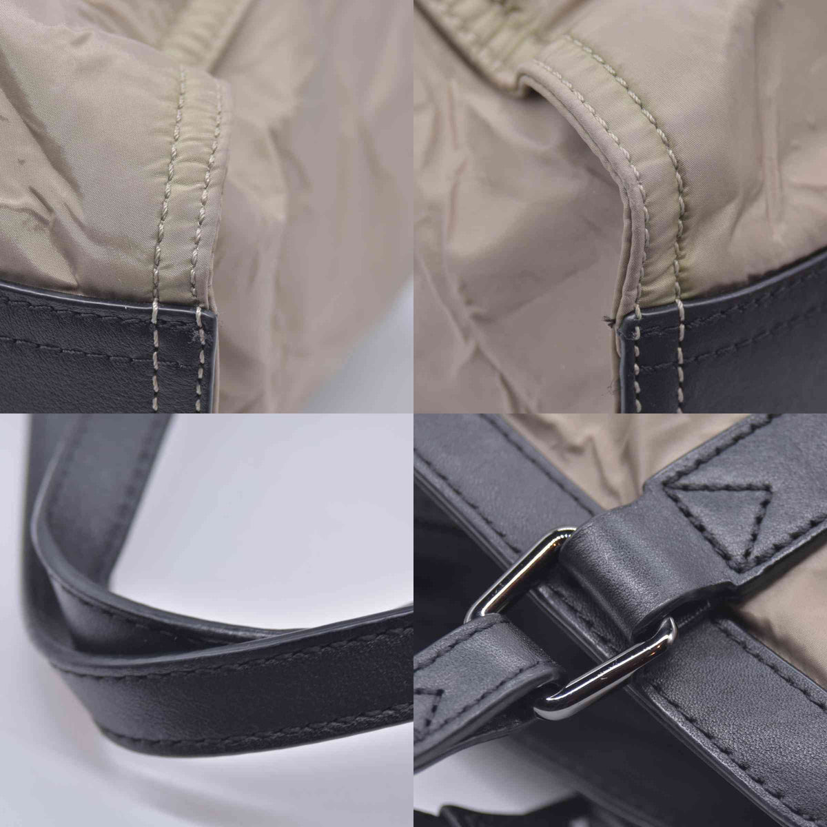 $1050 BURBERRY Nylon & Leather Drawstring Knight Emblem Tote Bag Beige Dark Brown CONSIGNMENT 10021354