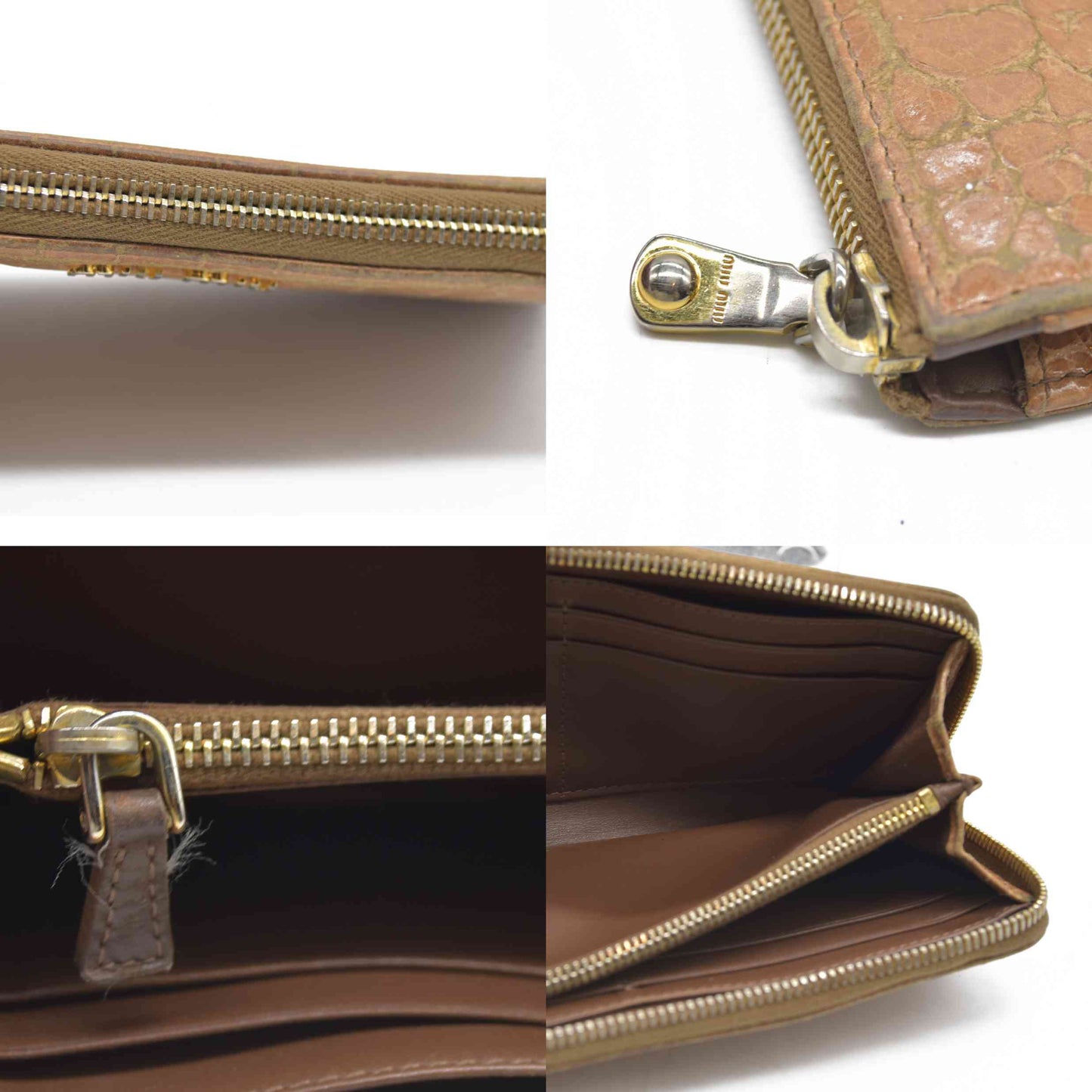 AUCTION $995 MIU MIU Logo Embossed Leather Zippy Long Wallet Beige