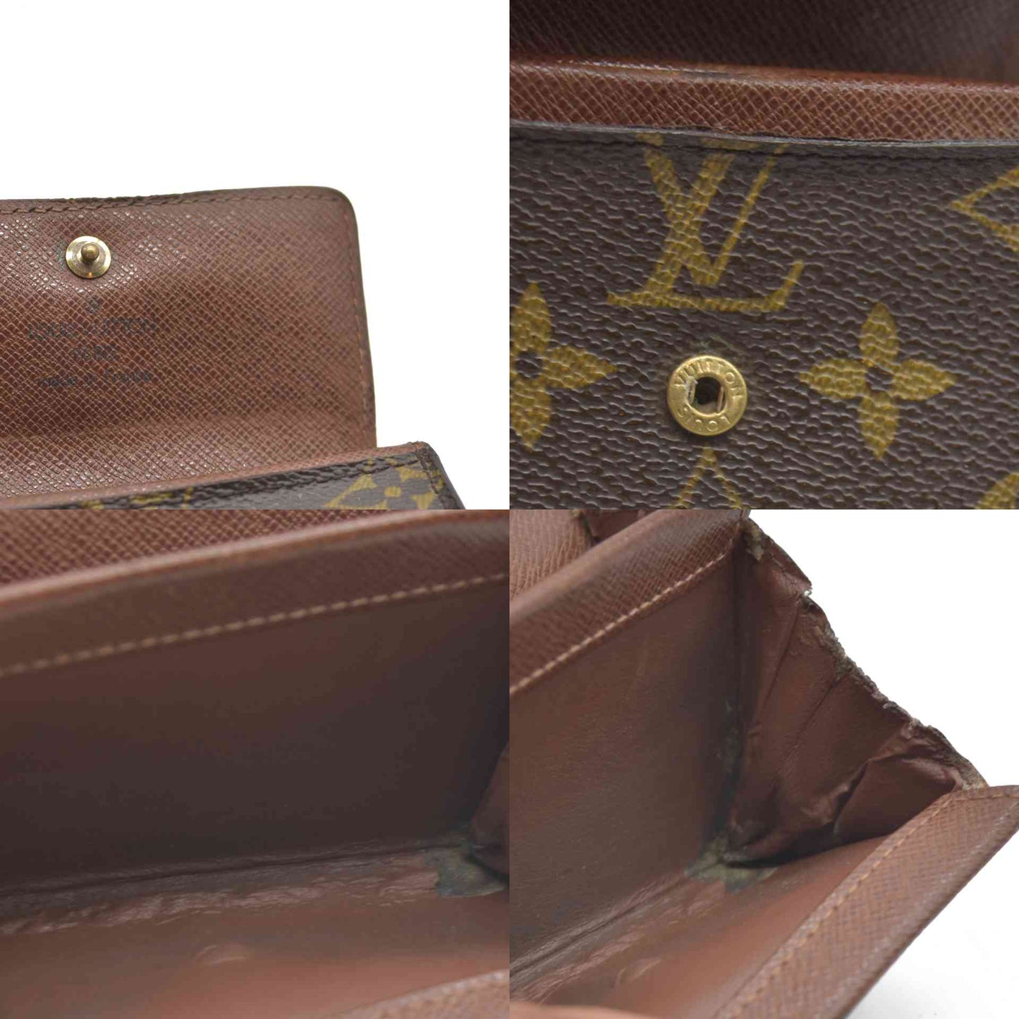 AUCTION $430 Louis Vuitton Monogram Porte Monnaie Plat Coin Purse Wallet Brown MI0094