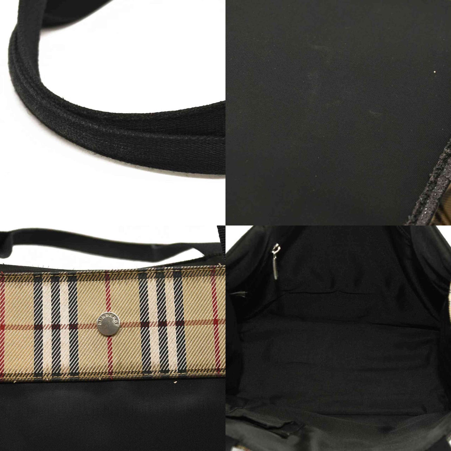 BURBERRY Nova Check Hand Bag Nylon Beige Black