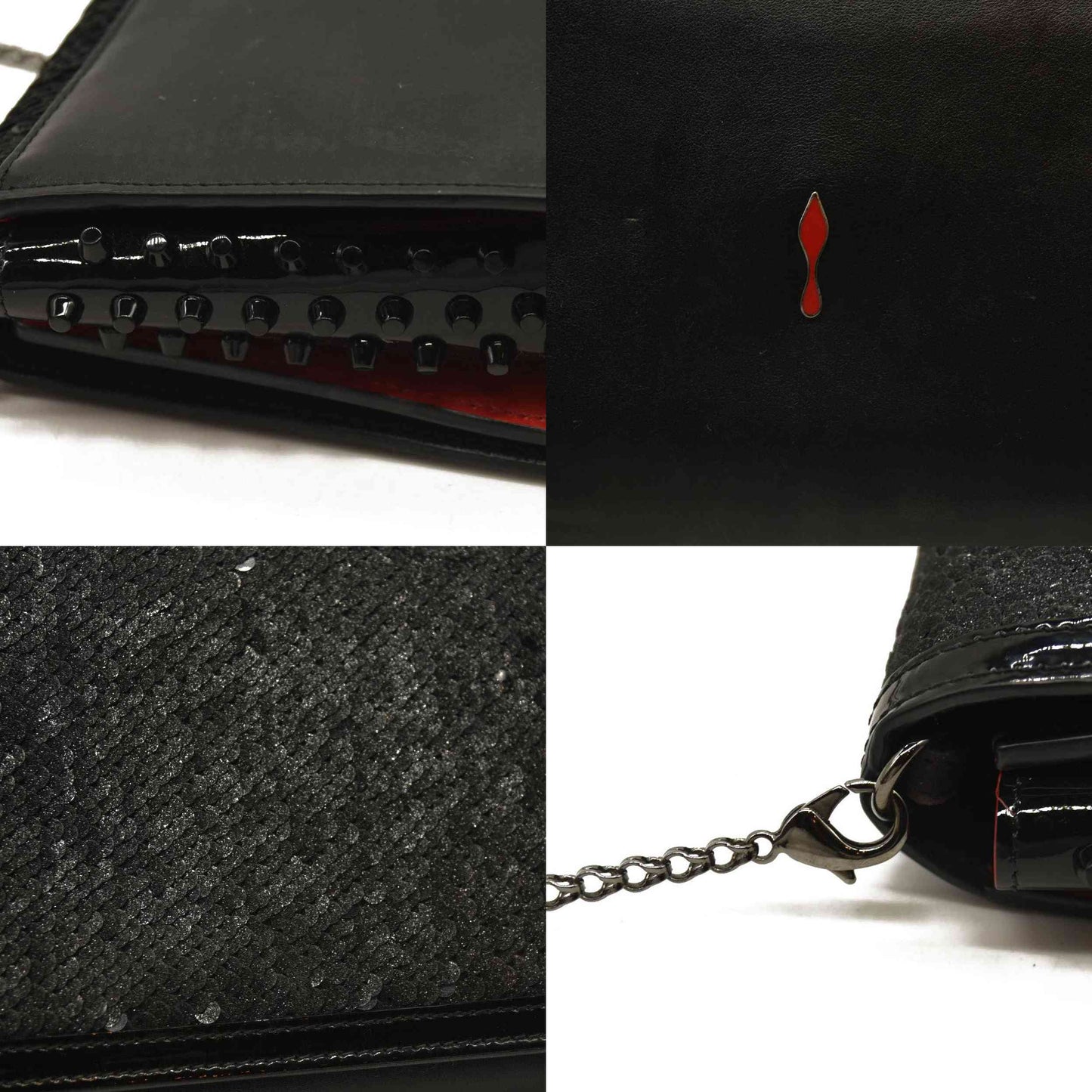 Christian Louboutin  Calfskin Pailette Spikes Paloma Clutch Black
