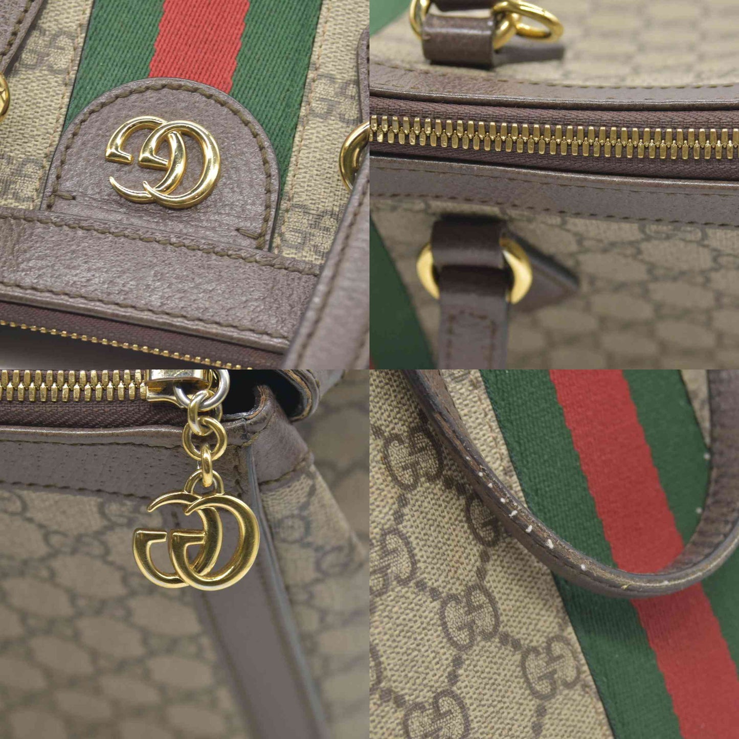 $2390 Gucci GG Supreme Monogram Web Medium Ophidia Tote Bag Brown