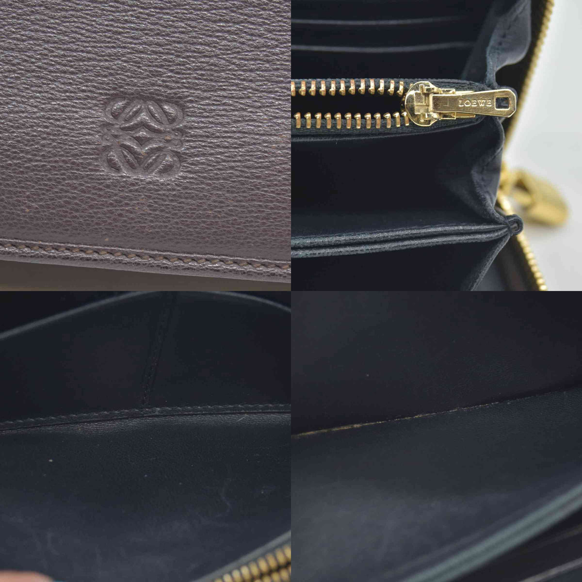 $990 LOEWE Round Zipper Long Wallet purple Anagram Wallet Leather CONSIGNMENT