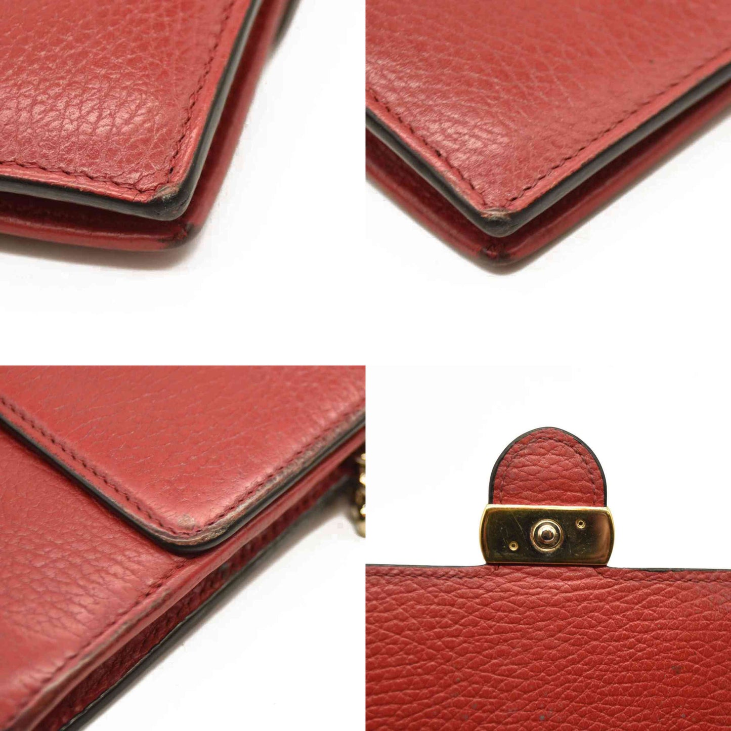 AUCTION $1290 Gucci  Dollar Calfskin Interlocking G Chain Wallet Red