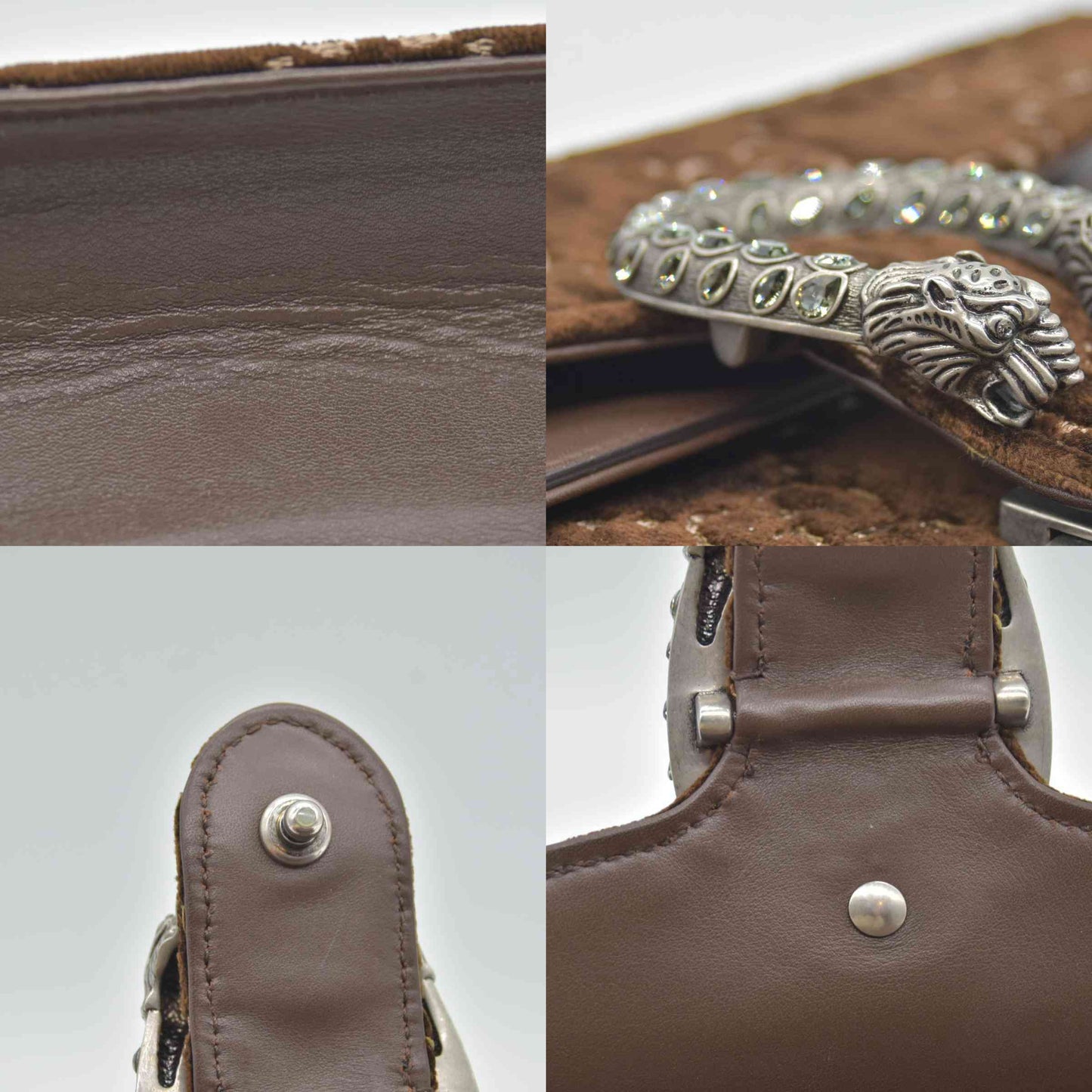 $2650 Gucci Velvet Moon Calfskin Crystal GG Monogram Small Dionysus Shoulder Bag Brown Vintage Cocoa Black Diamond
