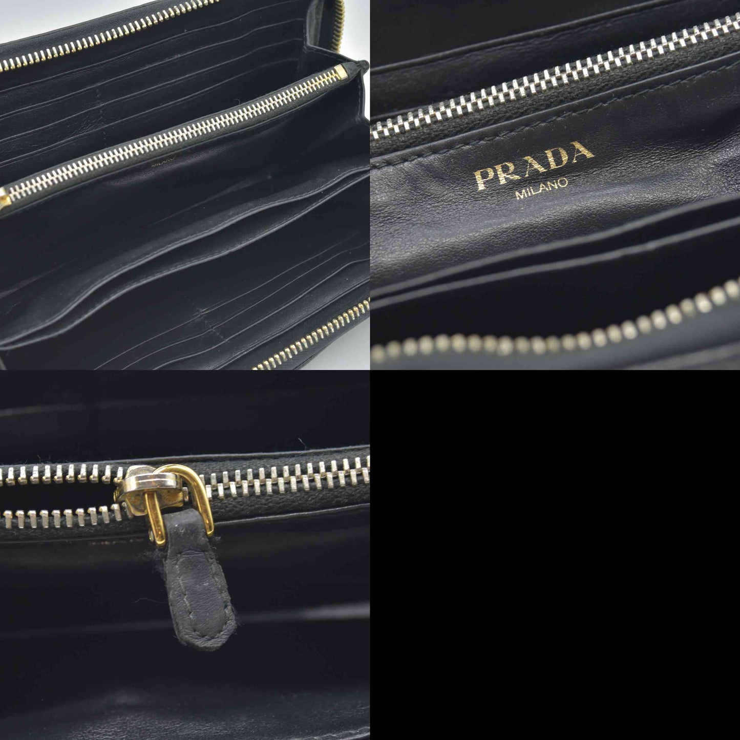 $1070 PRADA Vitello Move Bi-Color Zip Around Wallet Black