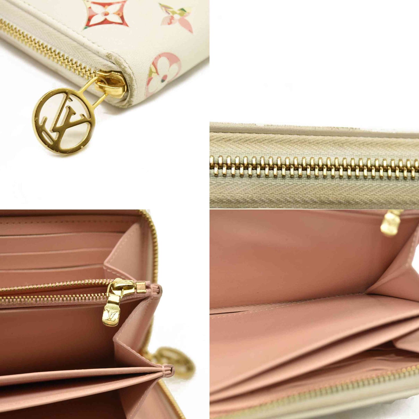 Louis Vuitton Floral LV Garden Leather Zip Around Long Wallet White RFID