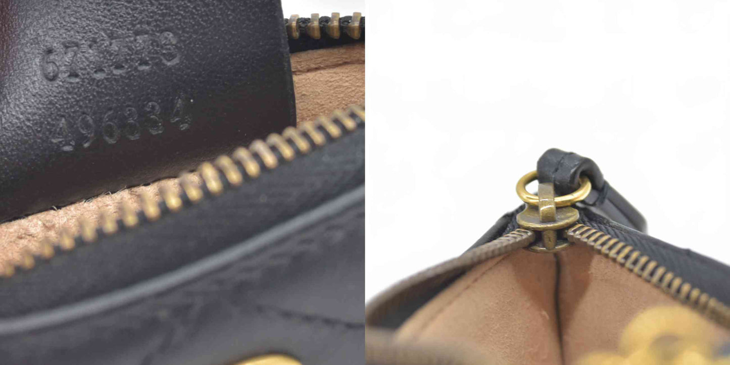 $480 Gucci Calfskin Matelasse GG Marmont Key Case Black