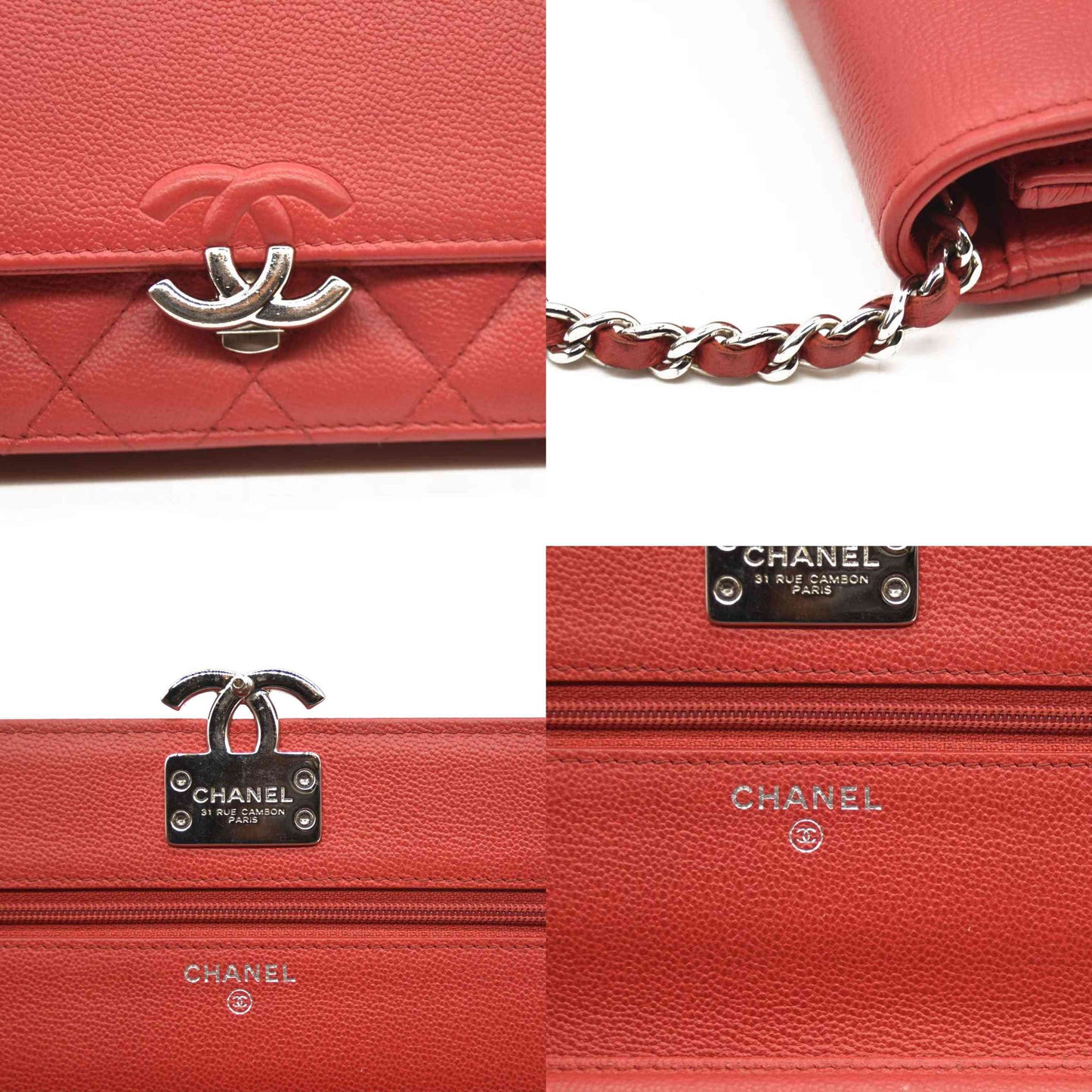 CHANEL Grained Calfskin Quilted CC Box Wallet On Chain WOC Red 27*