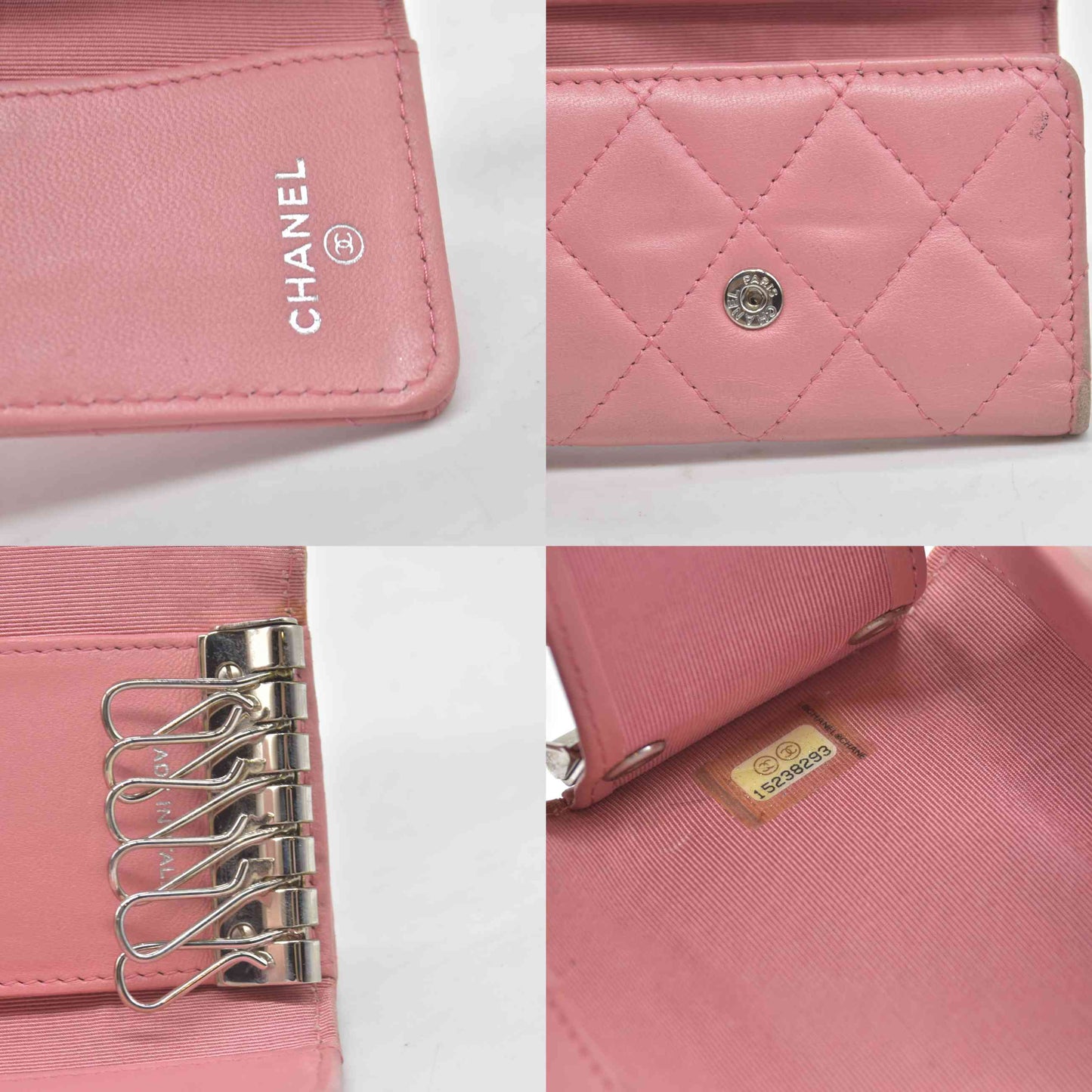 $675 2012 CHANEL Lambskin Quilted 6 Key Holder Pink