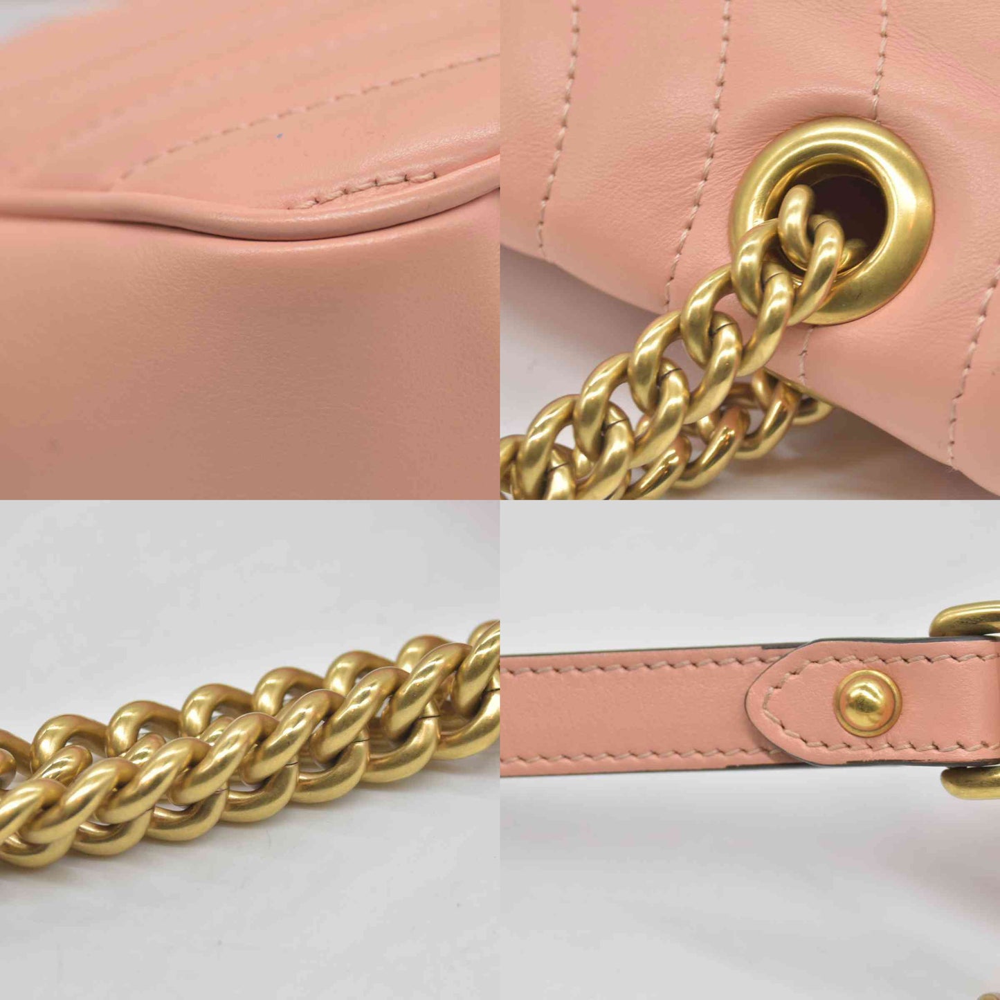 $2590 Gucci Calfskin Matelasse Small GG Marmont Shoulder Bag Perfect Pink