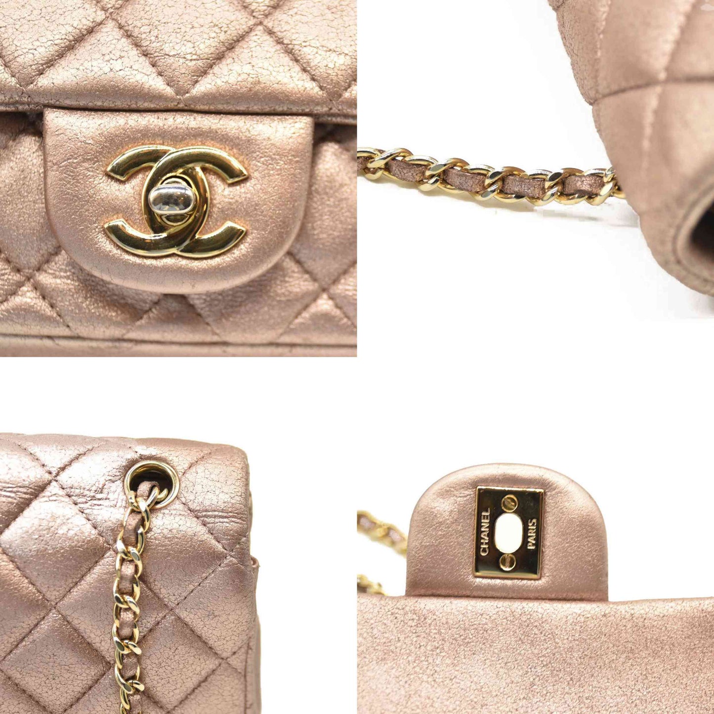 Chanel Metallic Leather Quilted Extra Mini Rectangular Flap Pink