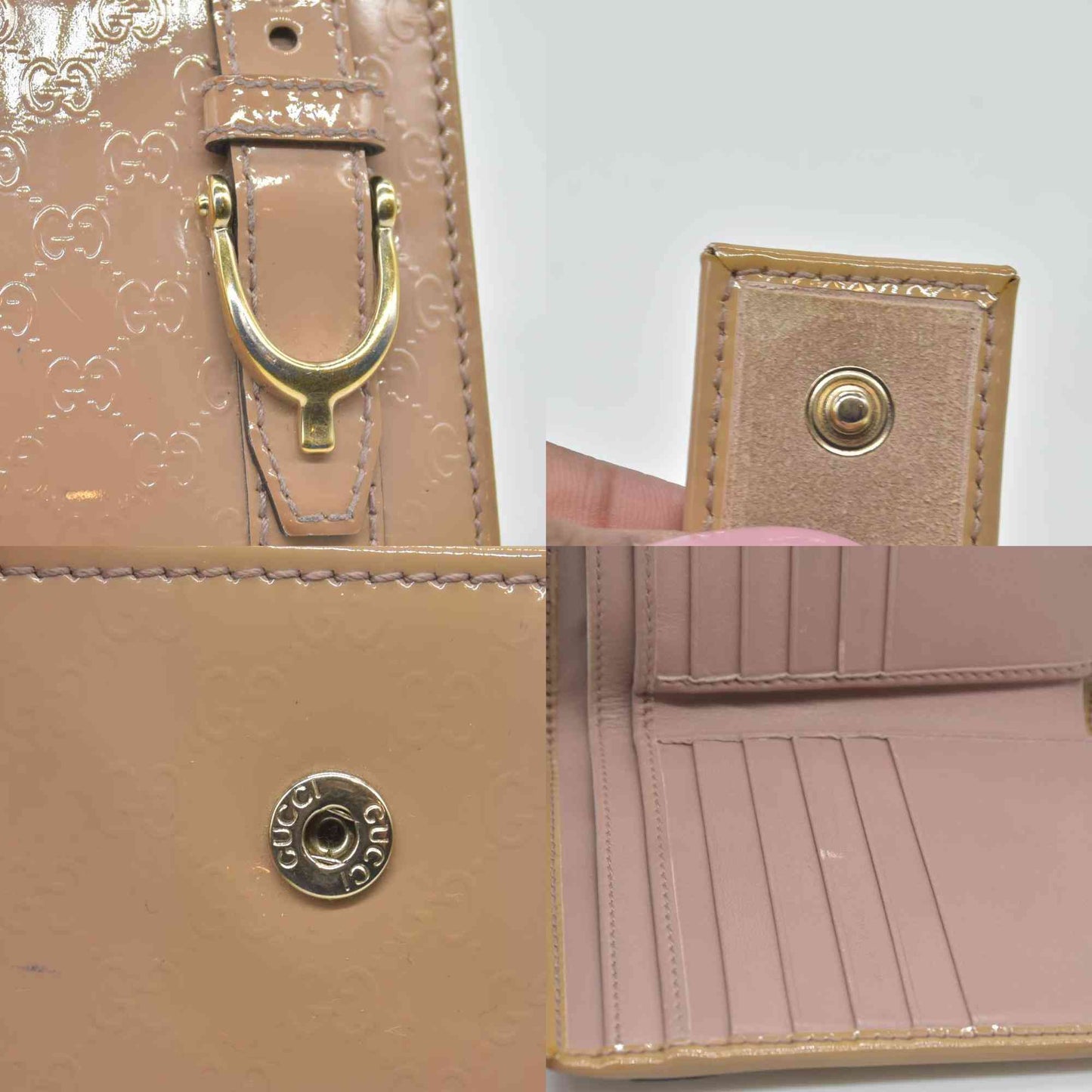 $470 Gucci Pink Patent Leather Microguccissima Nice Compact Wallet CONSIGNMENT