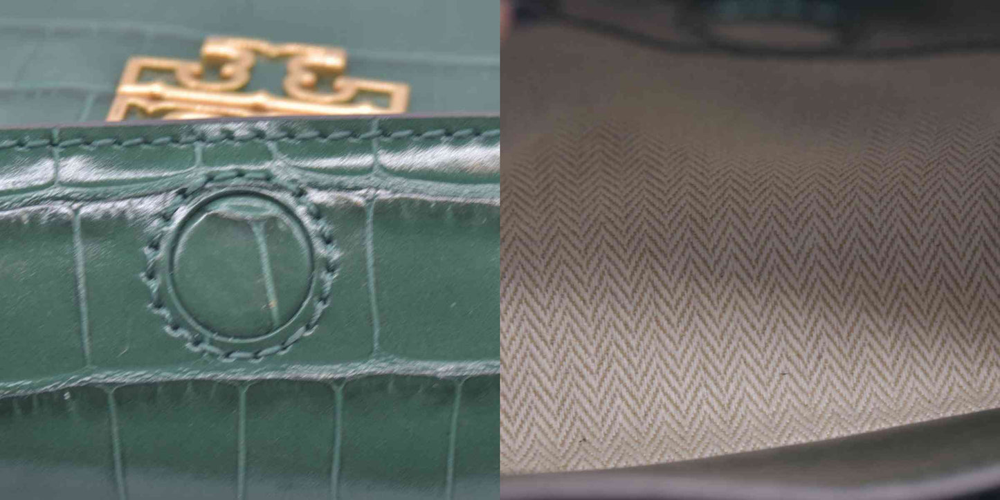 $720 TORY BURCH Britten Handbag Green Croc Embossed CONSIGNMENT