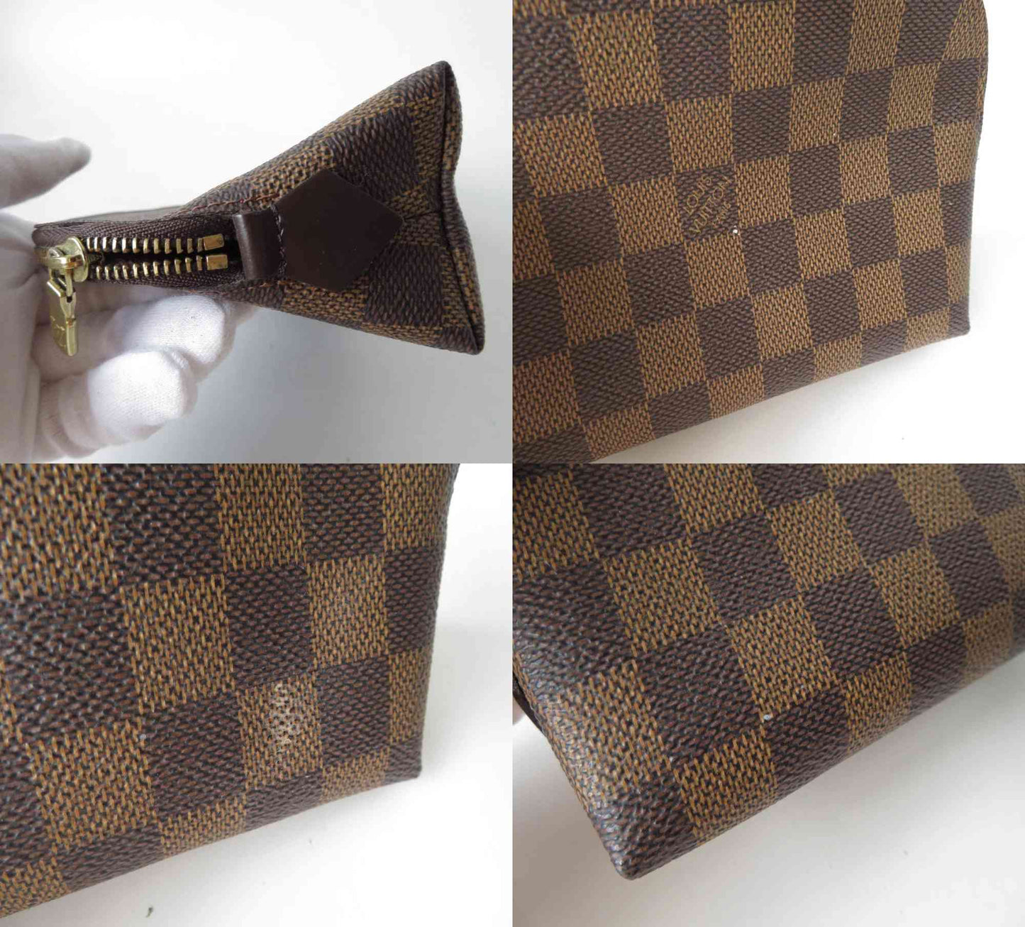Louis Vuitton $600 Damier Ebene Pochette Cosmetic Pouch Bag CA1021