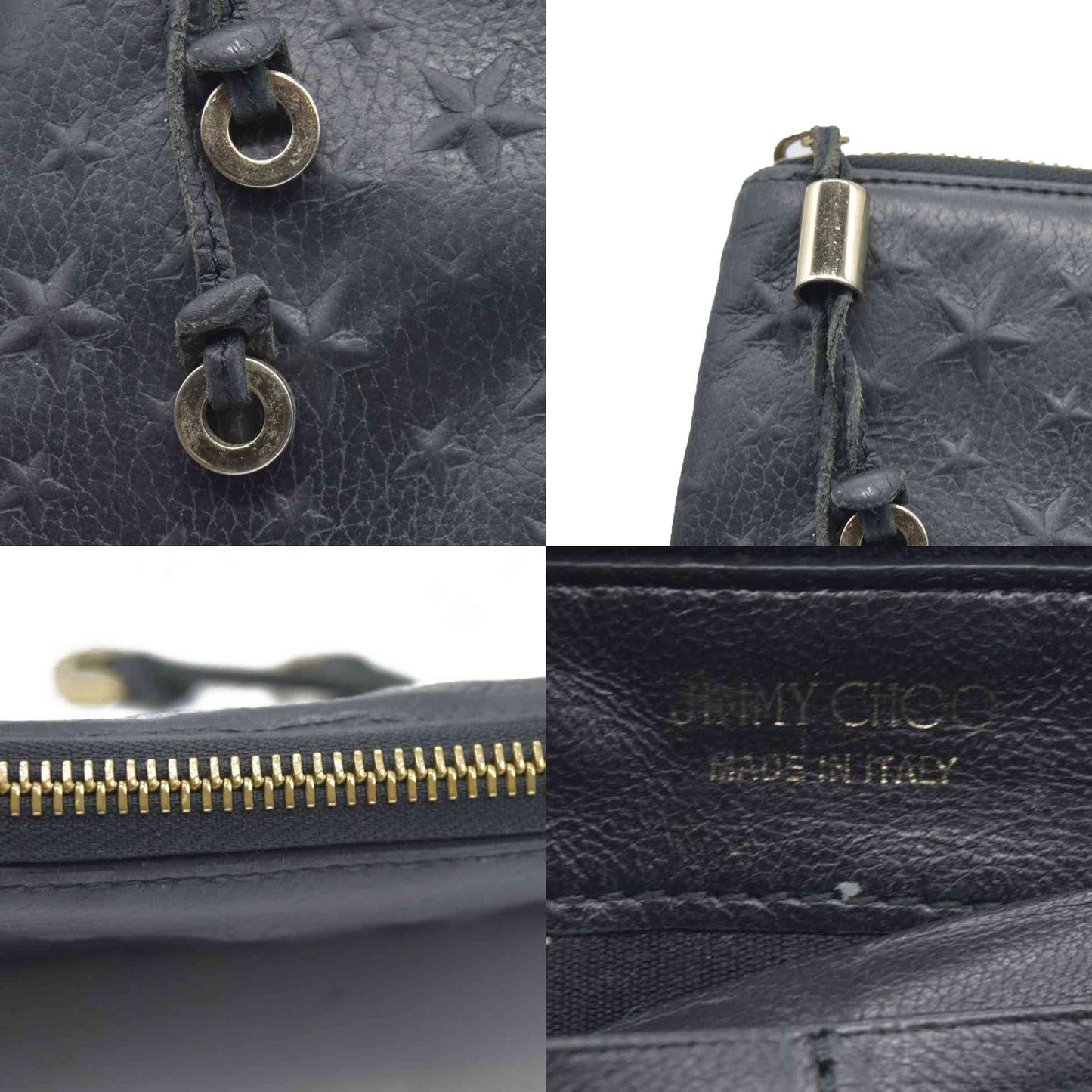 JIMMY CHOO Zip Around Leather Long Wallet Black with Star Studs