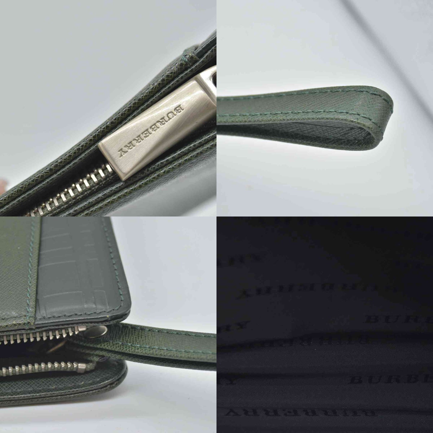 $650 Burberry Saffiano Leather Clutch Dark Green CONSIGNMENT