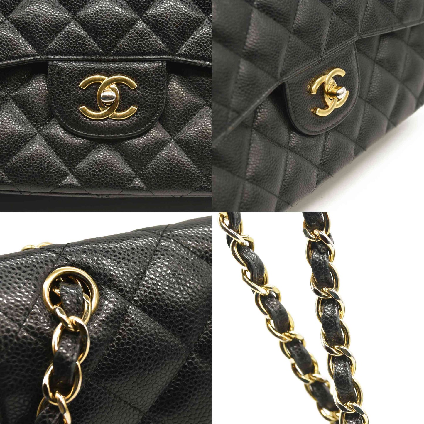 CHANEL Caviar Quilted Jumbo Double Flap Black  20*