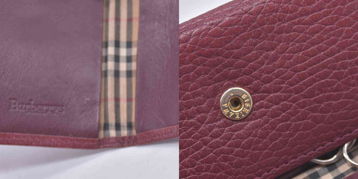 $320 BURBERRYS Grainy Leather Check Embossed 5-Key Case Burgundy CONSIGNMENT 10021214