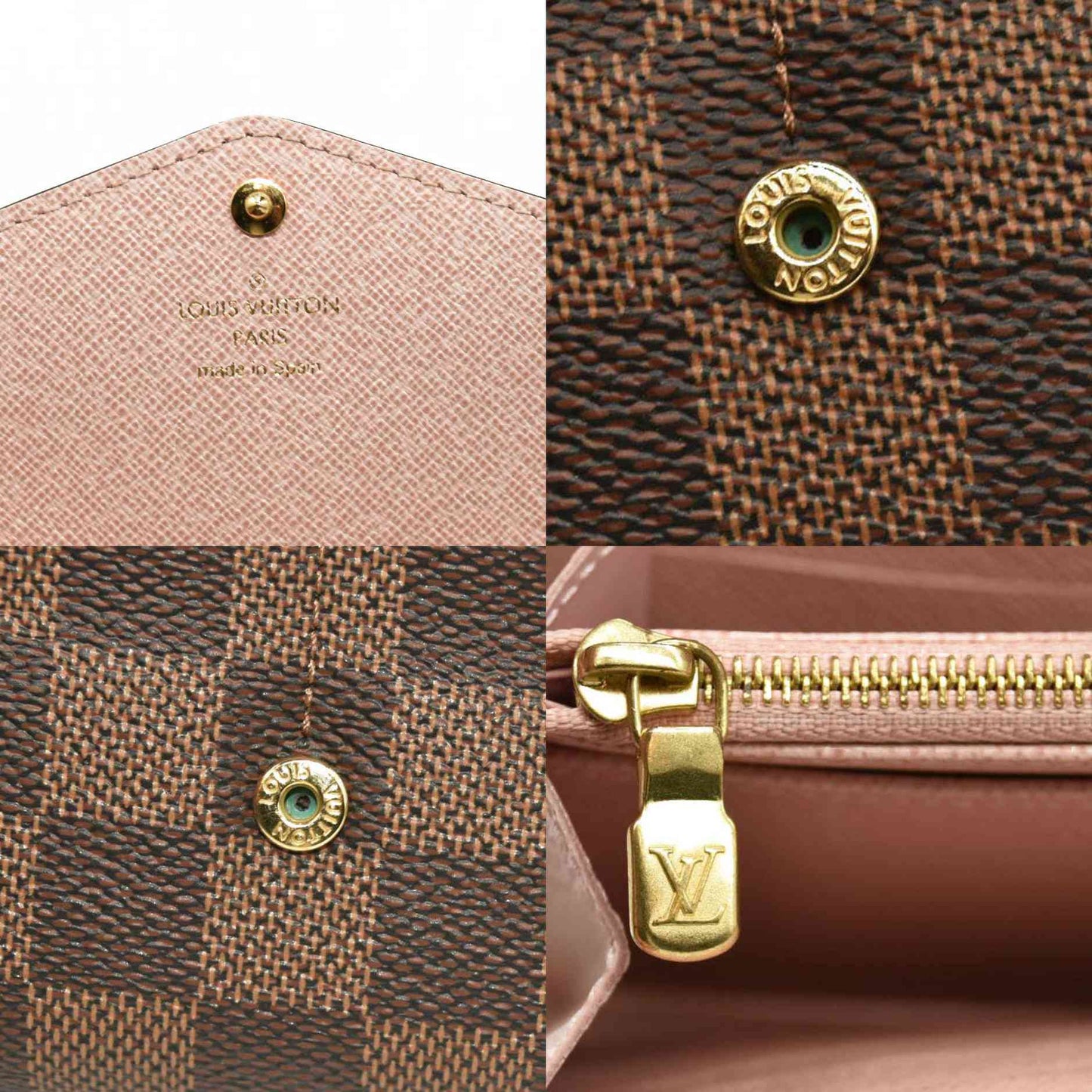 Louis Vuitton  Damier Ebene Sarah Wallet NM Rose Ballerine RFID