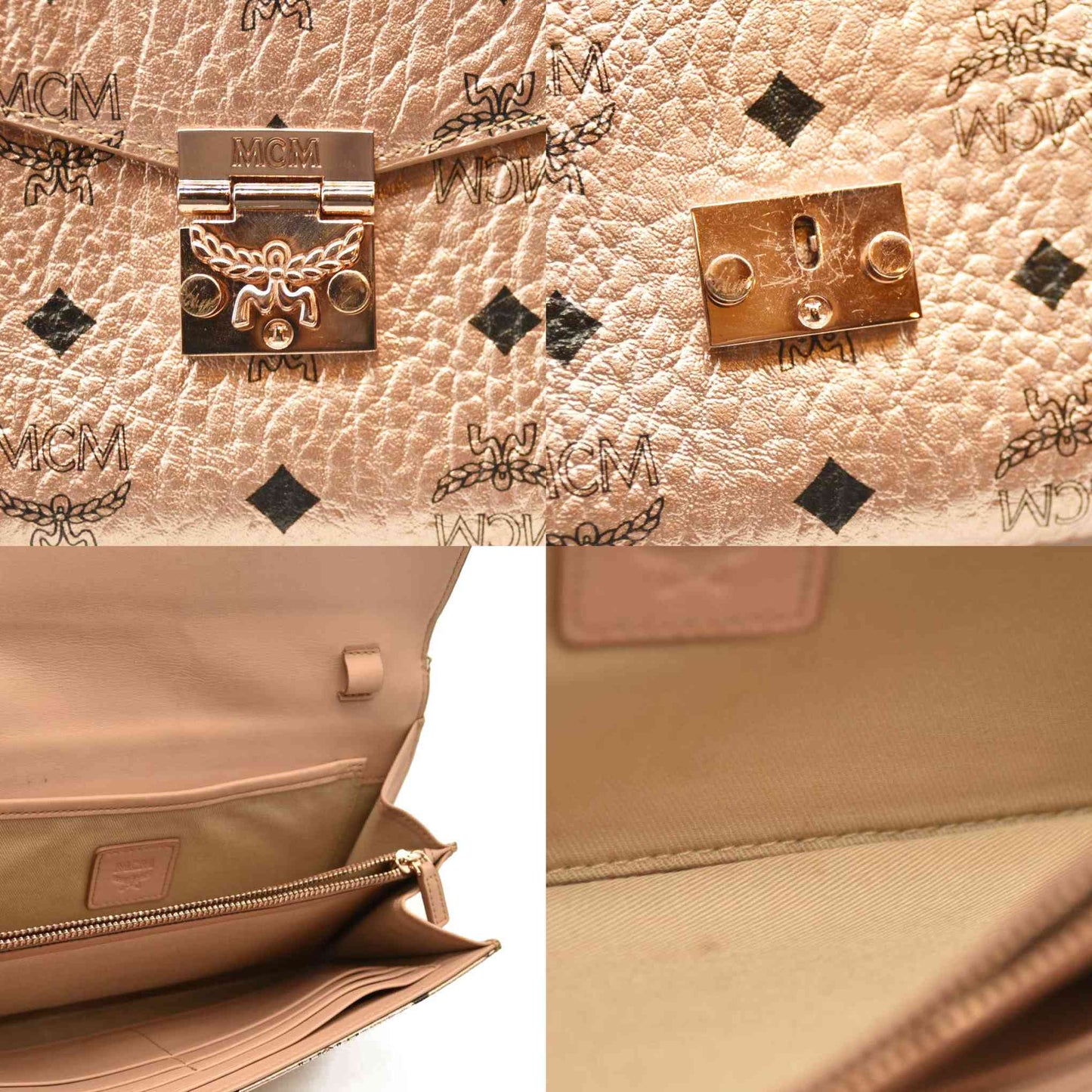 MCM  Metallic Visetos Medium Patricia Wallet On Chain Champagne Gold