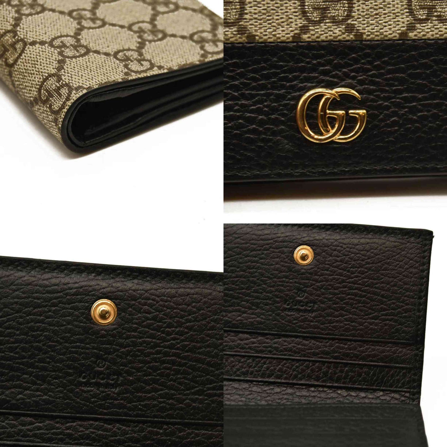 Gucci  Dollar Calfskin GG Supreme Monogram GG Marmont Card Case Black Beige Ebony