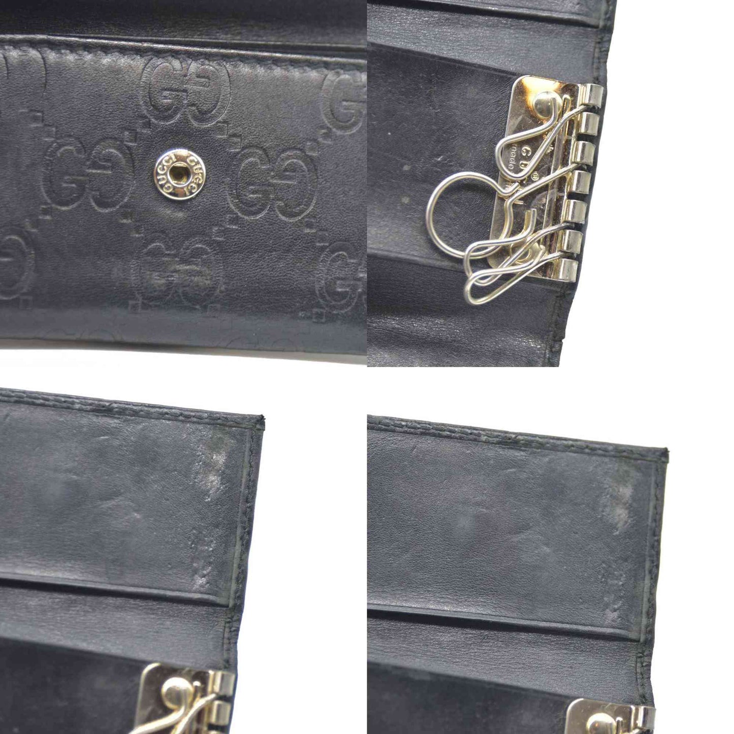 GUCCI Ssima GG Logo Leather 6 Ring Key Case Black