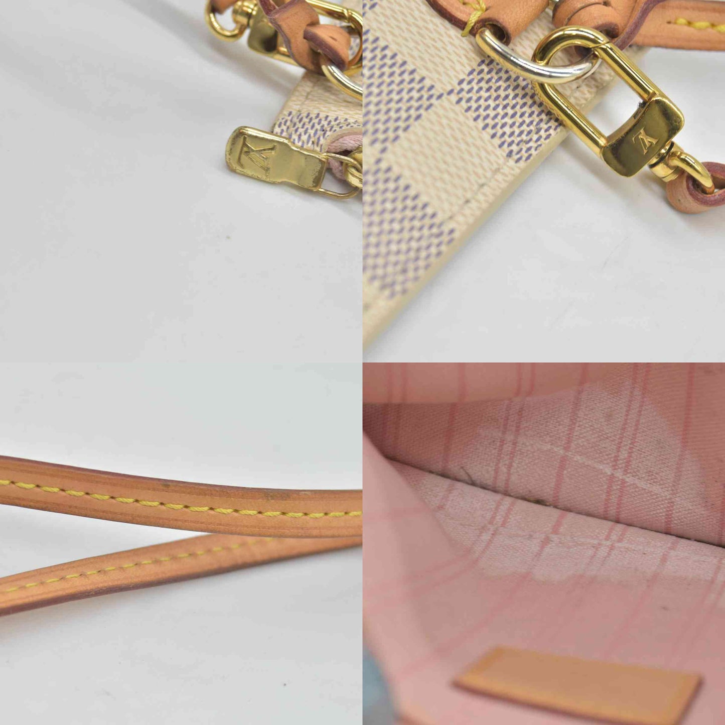 $600 2018 Louis Vuitton Damier Azur Neverfull MM GM Pochette Rose Ballerine SD2158