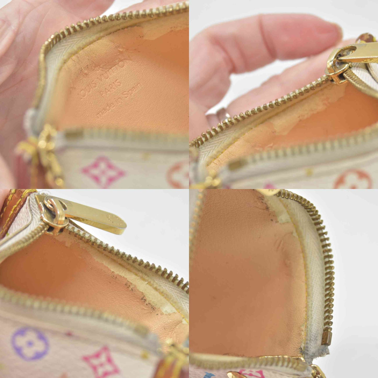 $450 2003 Louis Vuitton Monogram Multicolor Key Pouch White CA0063