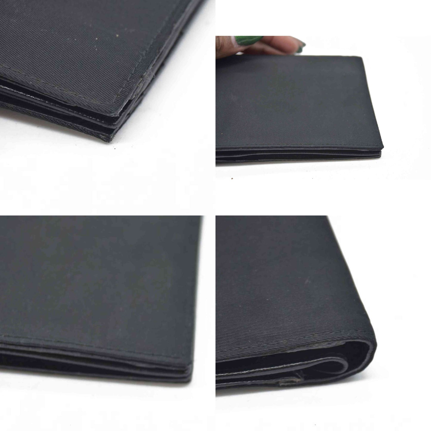 $650 PRADA Logo Plate Nylon Bifold Wallet Purse Black