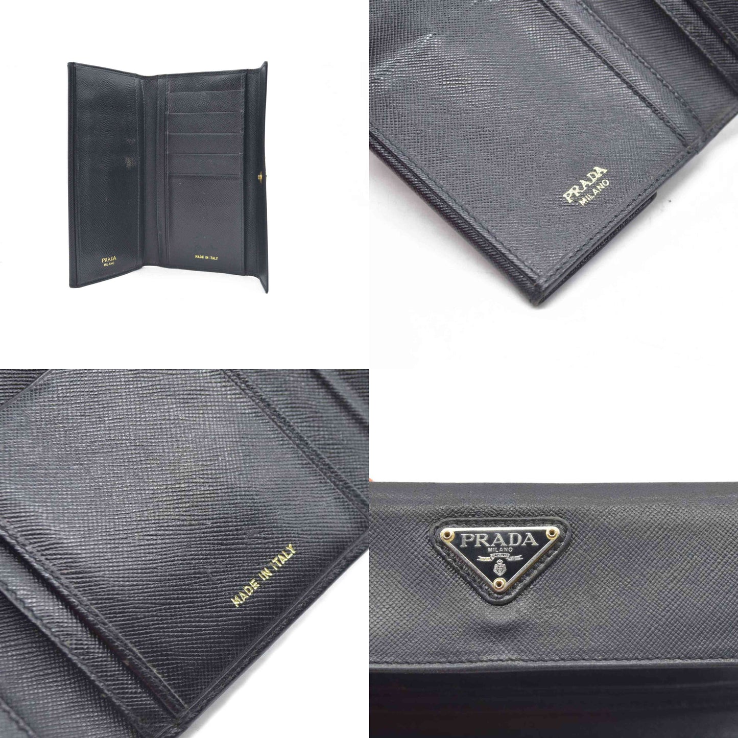 Prada Saffiano Tessuto Nylon Saffiano Tri-Fold Wallet Black