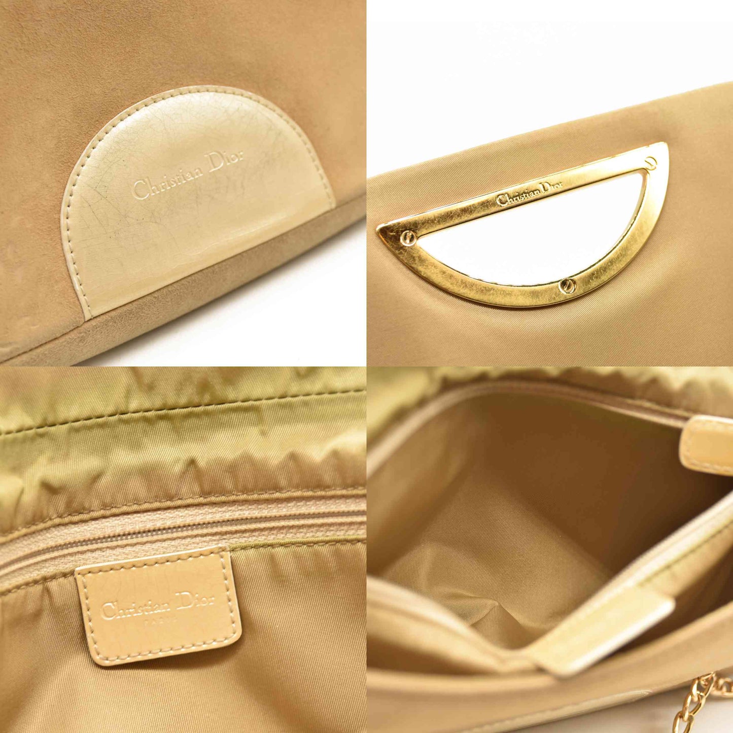 Christian Dior Suede Trotter Maris Pearl Shoulder Bag Beige MA-1000 Used