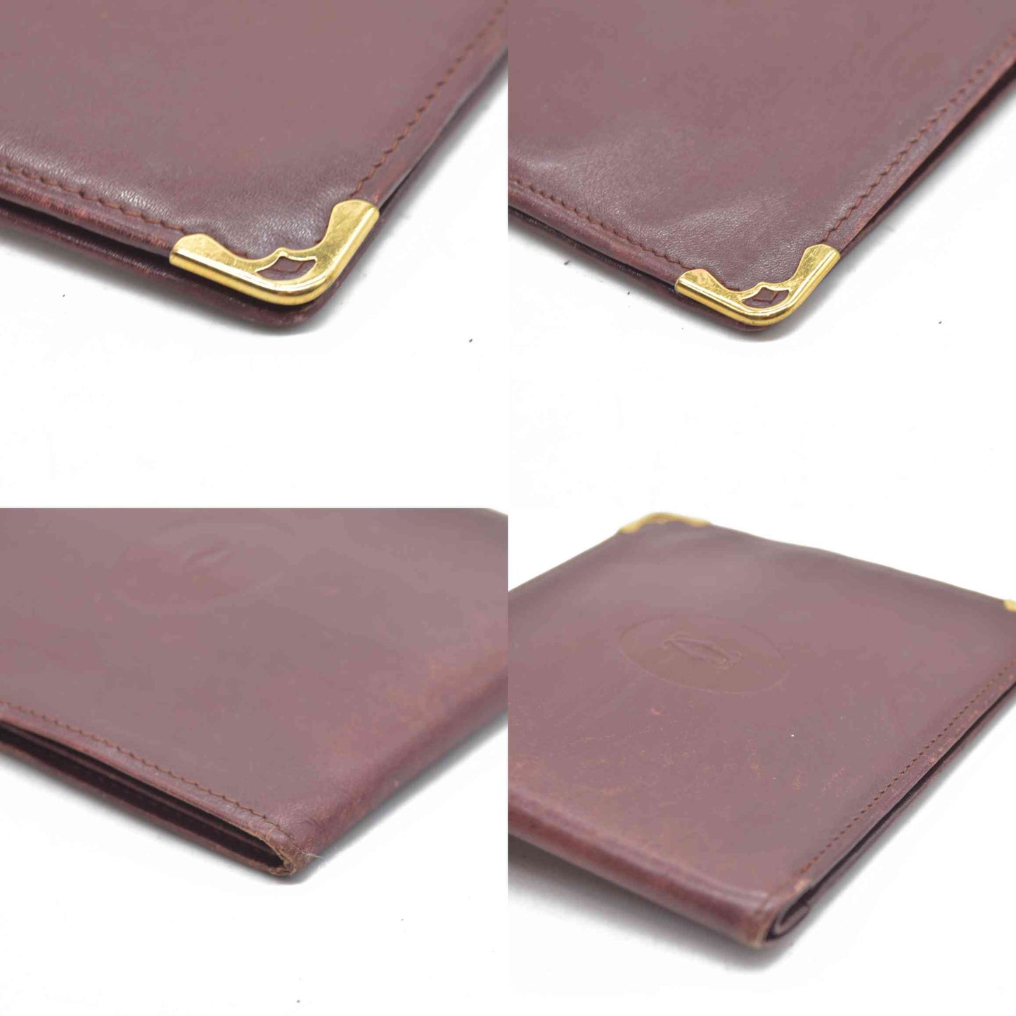 $590 Cartier Leather Bifold Wallet Burgundy