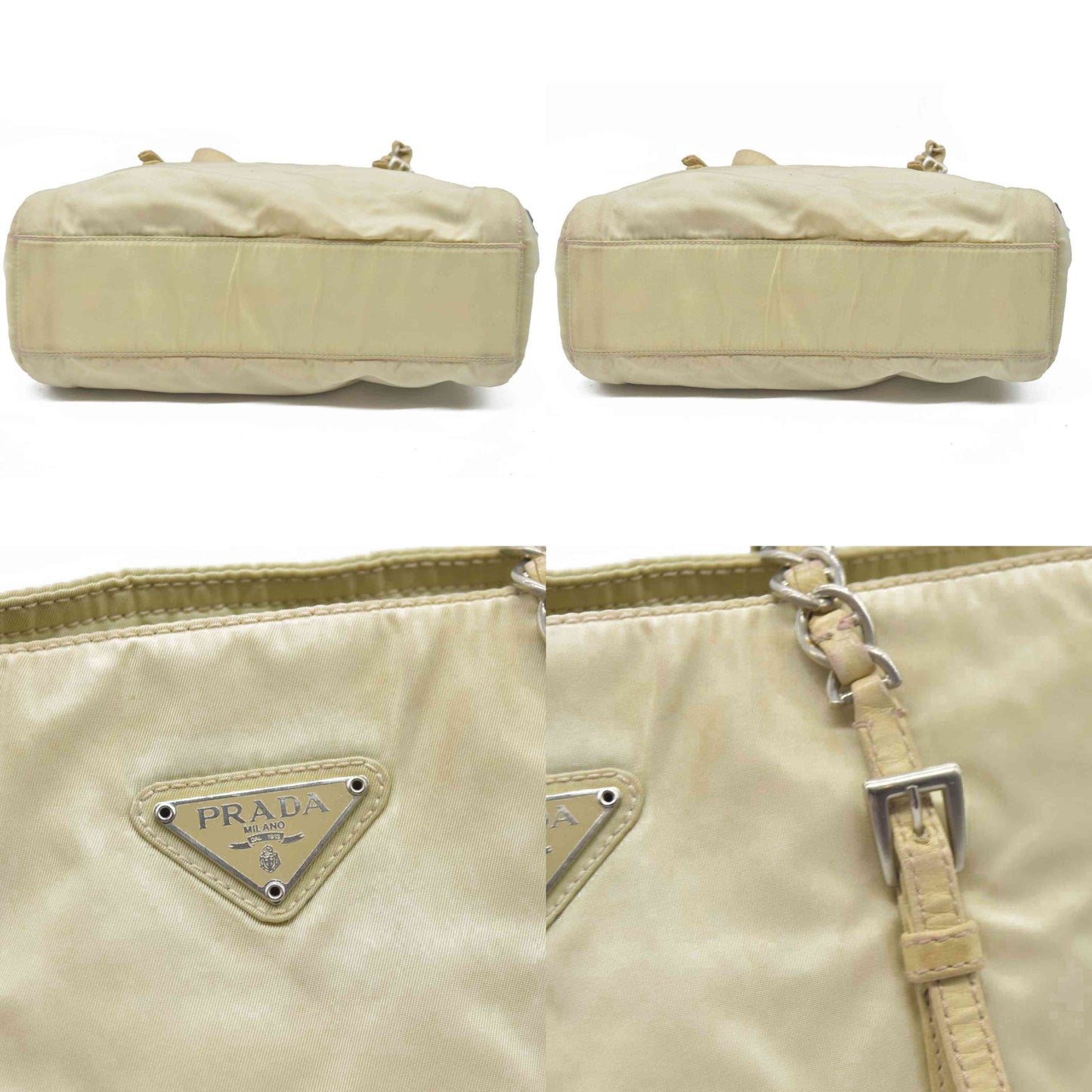 $2520 CONSIGNMENT PRADA Chain Shoulder Bag Nylon Beige