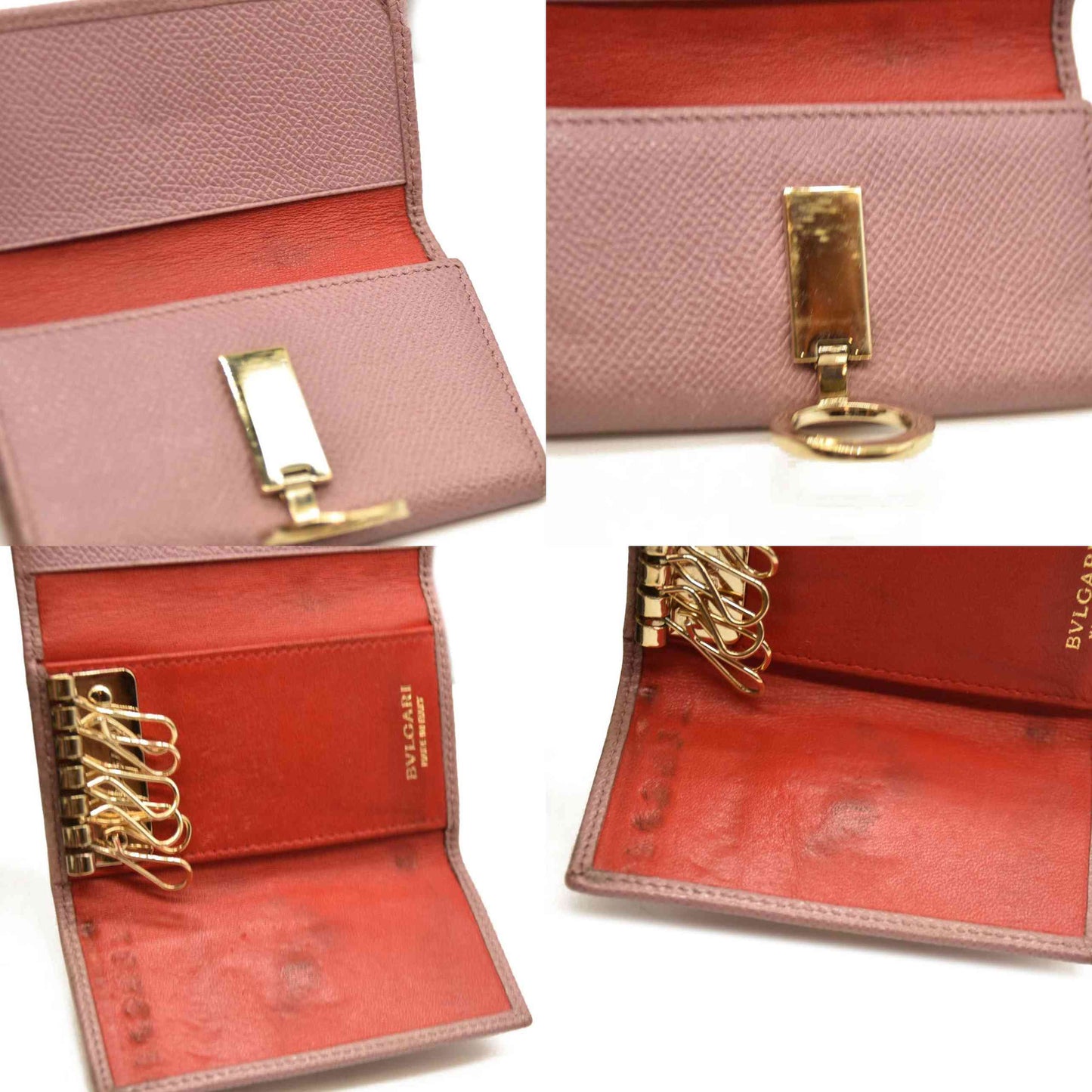 BVLGARI BVLGARIBVLGARI Clip Leather 6 Ring Key Case Pink