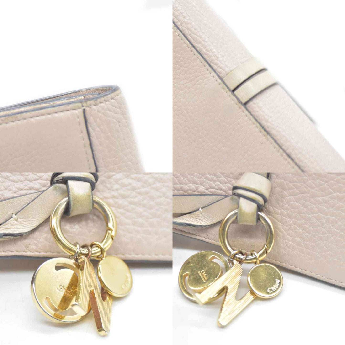 Chloe Alphabet Leather Long Bifold Wallet Purse Beige