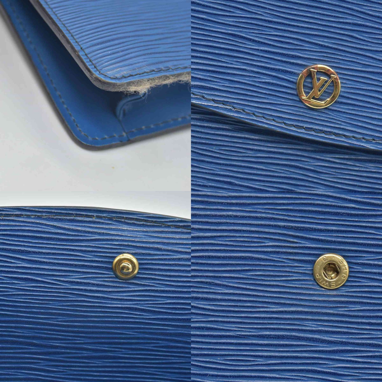$880 1990 Louis Vuitton Epi Montaigne Blue Clutch Bag Pouch