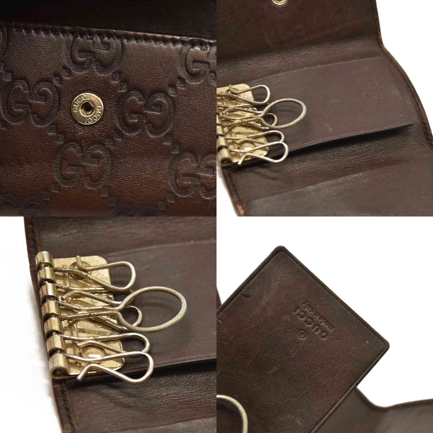 GUCCI Ssima GG Logo Leather 6 Ring Key Case Brown