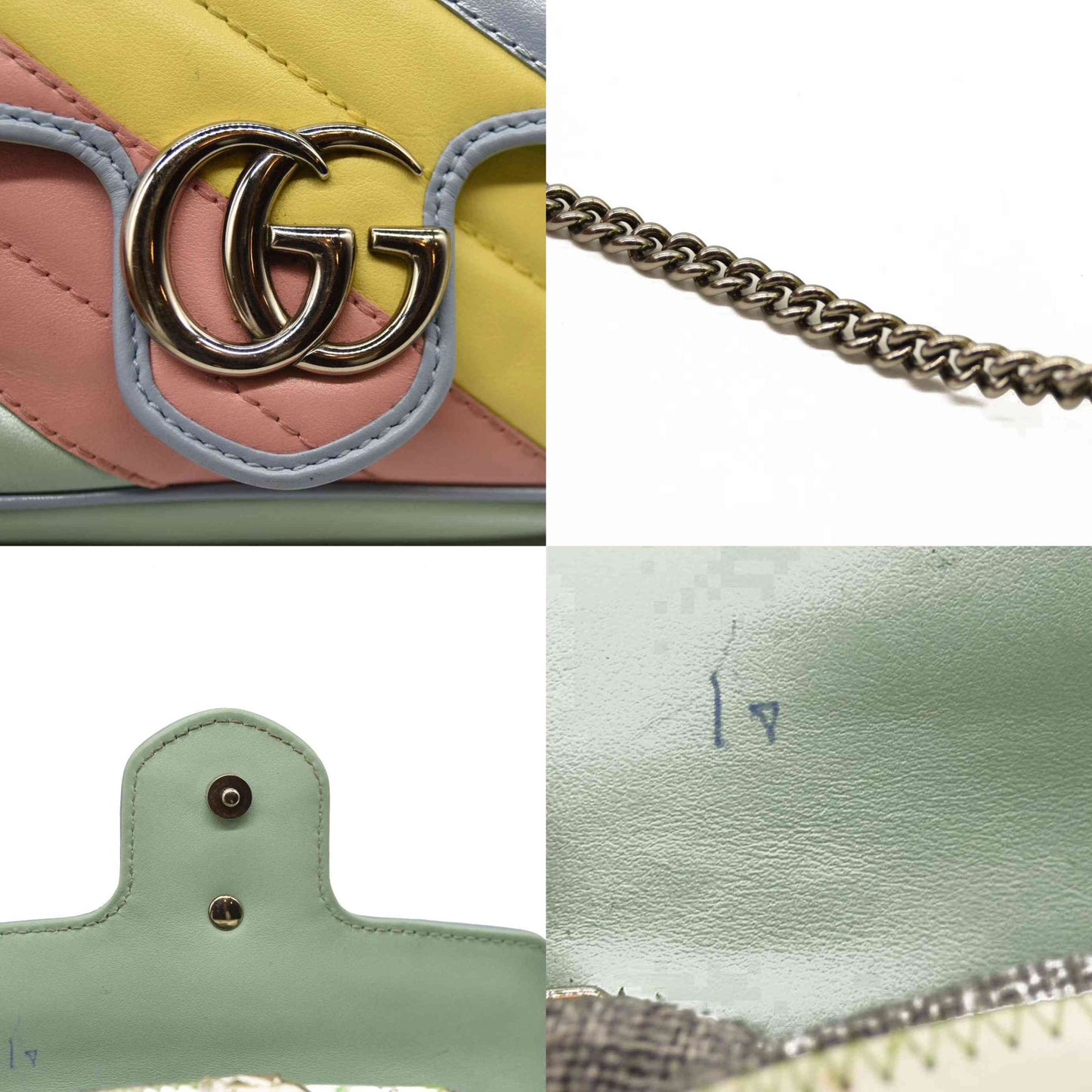 Gucci  Calfskin Matelasse Diagonal Super Mini GG Marmont Shoulder Bag Multicolor Pastel