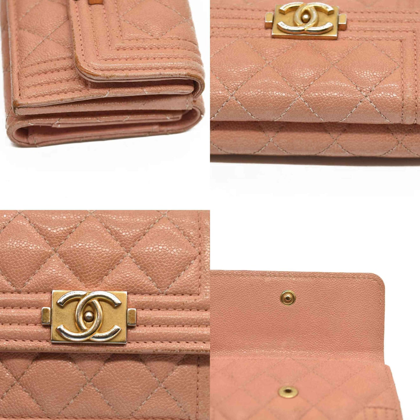 Chanel  Caviar Quilted Boy Flap Card Holder Wallet Light Pink 27*