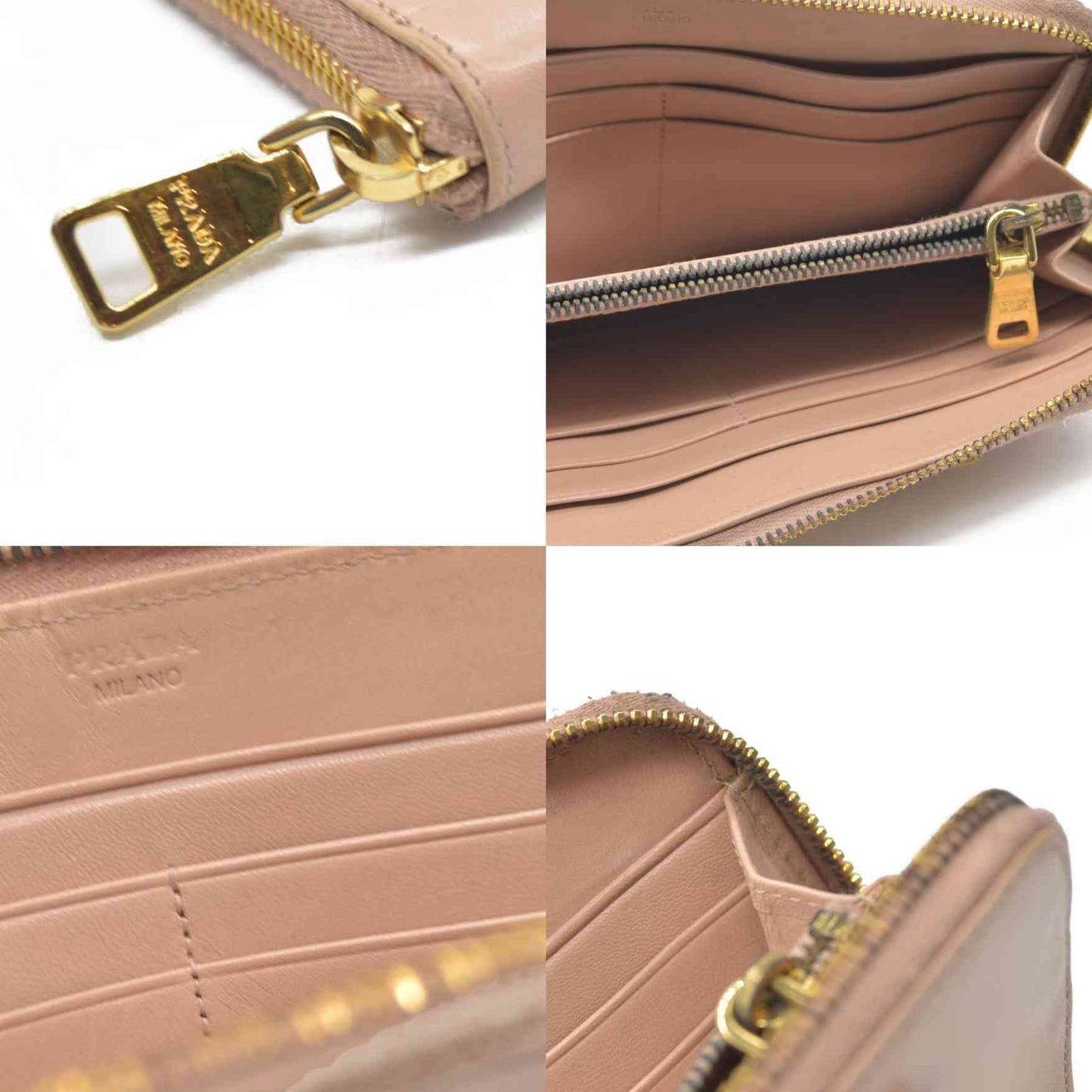 $925 PRADA Logo Ribbon Leather Long Bifold Wallet Light Pink