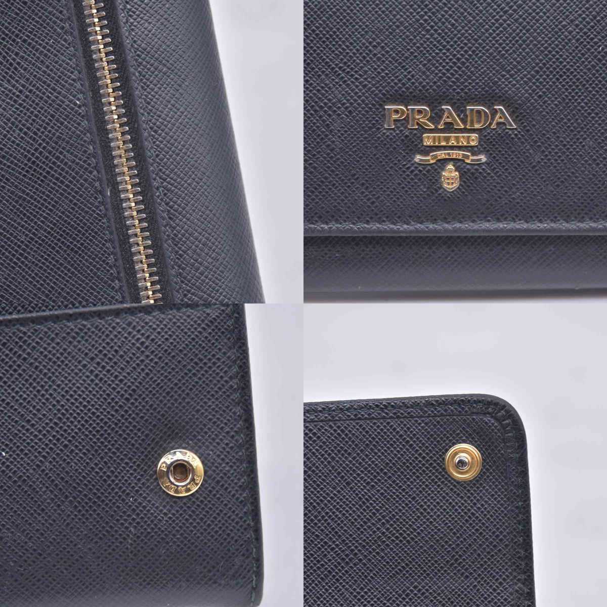 $780 PRADA Saffiano Metal Continental Flap Wallet Nero CONSIGNMENT 10021171