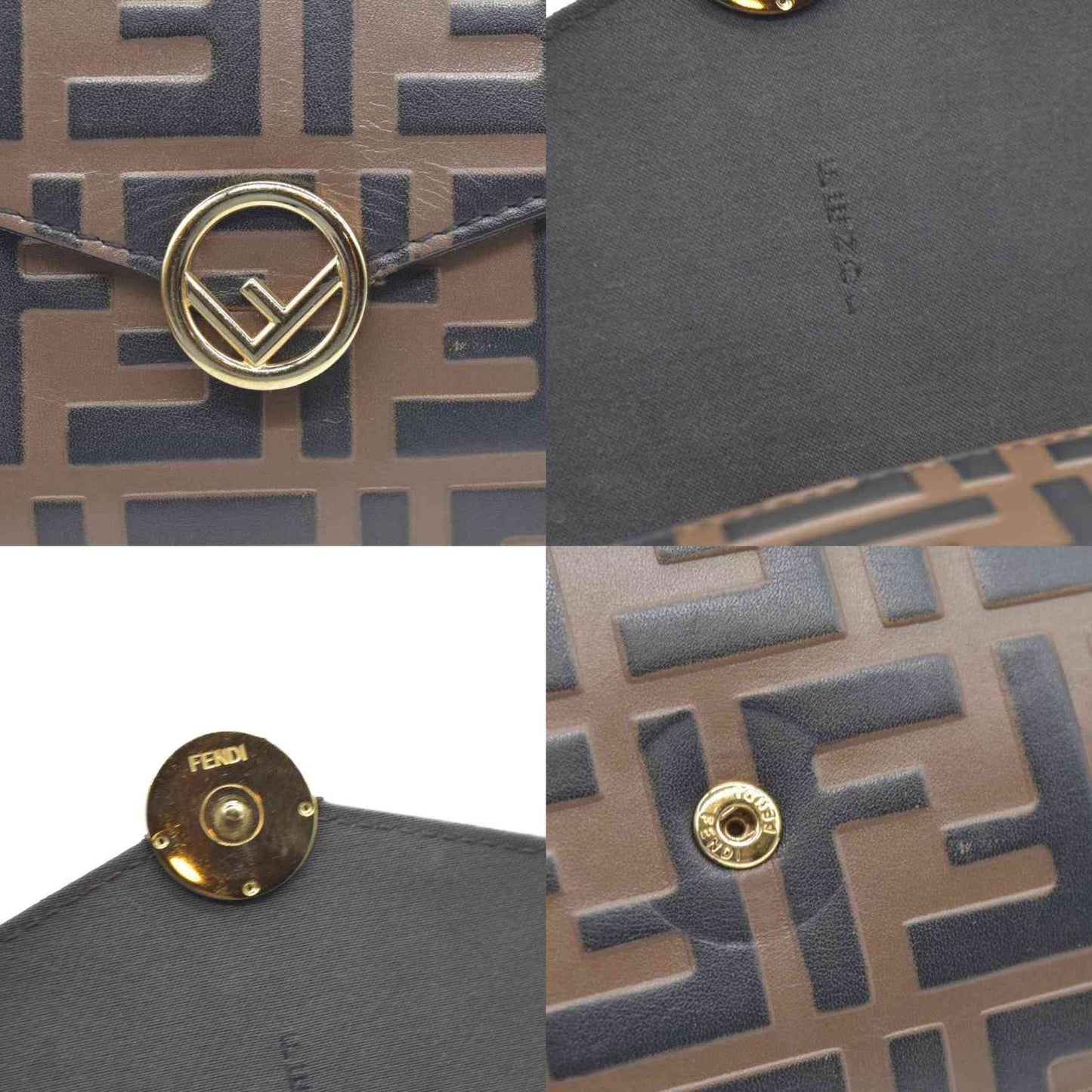 $1600 Fendi Vitello Soft F is Fendi Bi-Color FF 1974 Embossed Envelope Wallet On Chain with Pouches Maya Black