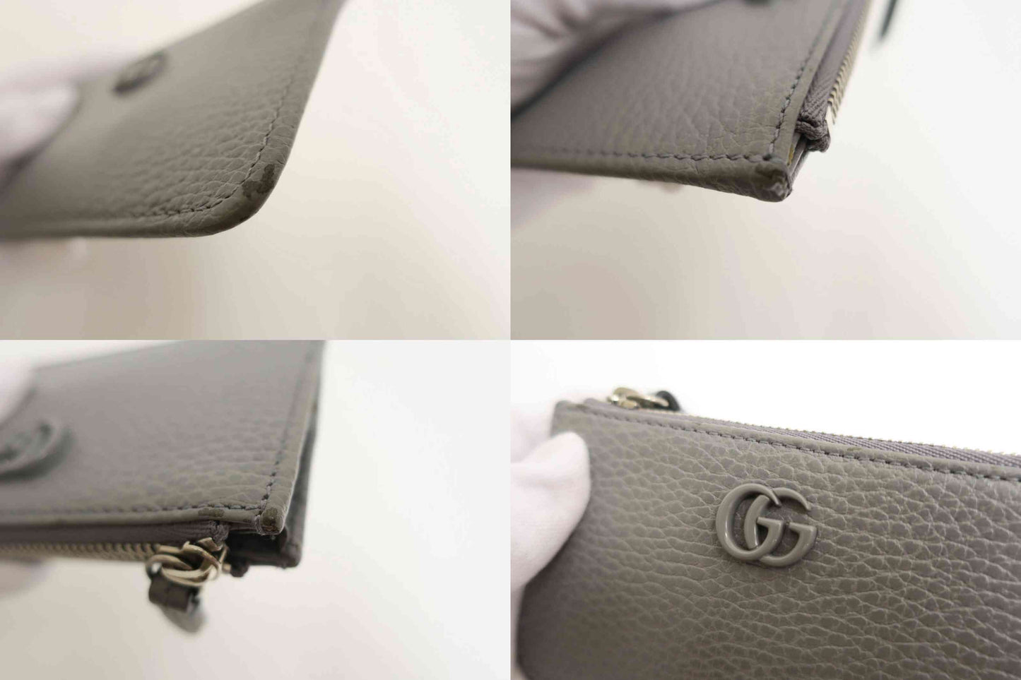 $375 Gucci Dollar Calfskin Enamel Monochrome GG Marmont Key Case Card Holder